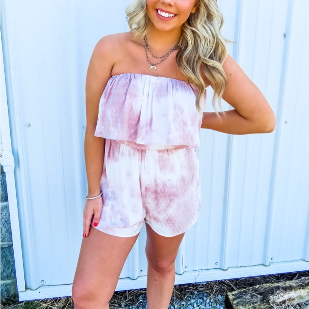 Mauve pink lined strapless romper